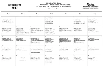Activity Calendar of Bethea Retirement Community, Assisted Living, Nursing Home, Independent Living, CCRC, Darlington, SC 1