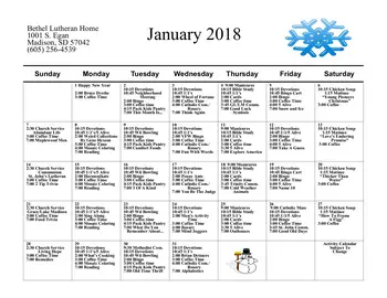Activity Calendar of Bethel Lutheran Home, Assisted Living, Nursing Home, Independent Living, CCRC, Madison, SD 7