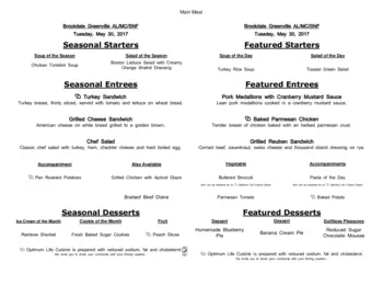 Dining menu of Brookdale Greenville, Assisted Living, Nursing Home, Independent Living, CCRC, Greenville, SC 17