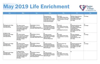 Activity Calendar of Baptist Village of Oklahoma City, Assisted Living, Nursing Home, Independent Living, CCRC, Oklahoma City, OK 1