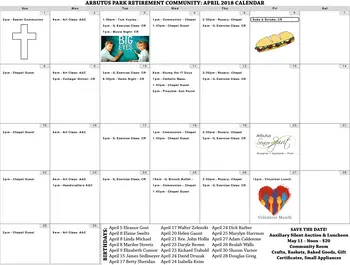 Activity Calendar of Arbutus Park Retirement Community, Assisted Living, Nursing Home, Independent Living, CCRC, Johnstown, PA 1