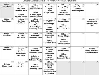 Activity Calendar of Arbutus Park Retirement Community, Assisted Living, Nursing Home, Independent Living, CCRC, Johnstown, PA 6