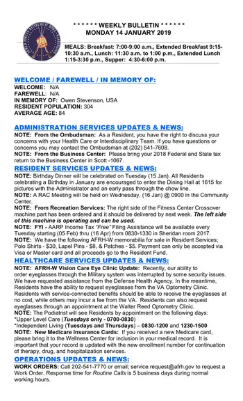 Activity Calendar of Washington Armed Forces Retirement Home, Assisted Living, Nursing Home, Independent Living, CCRC, Washington, DC 12