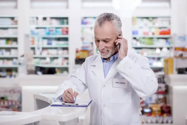 pharmacist answering questions for senior