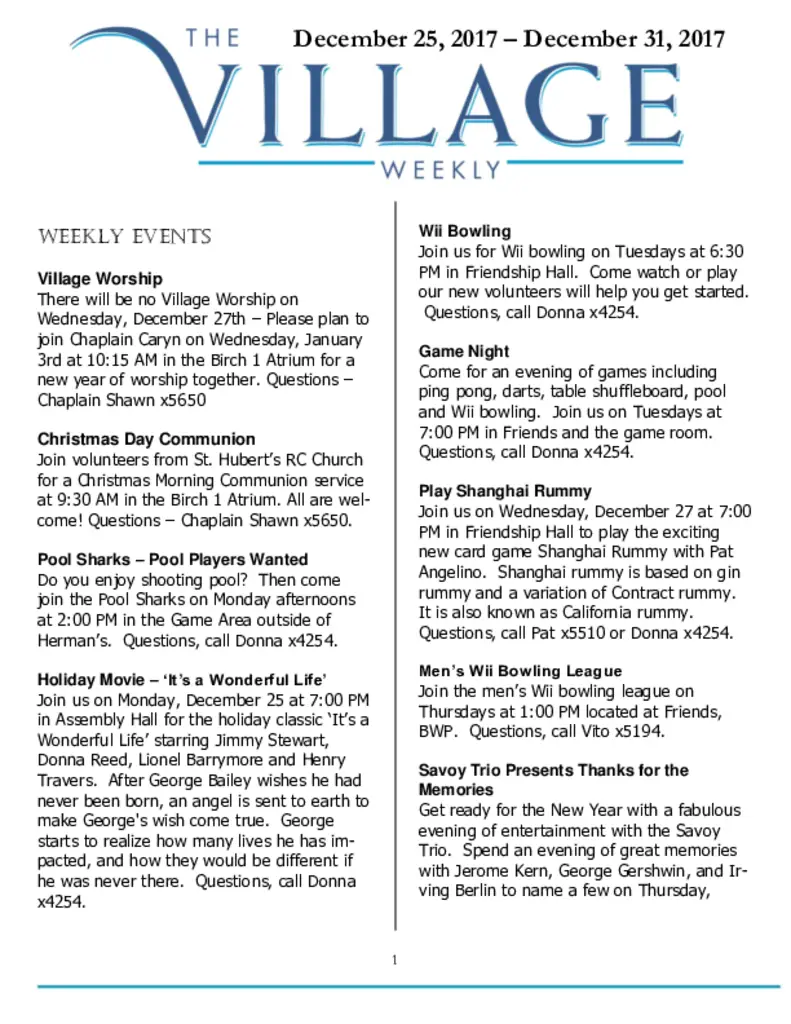 PDF Newsletter of Friendship Village of Schaumburg, , , , , Schaumburg, IL - 10517-C01000^Village-Weekly-12