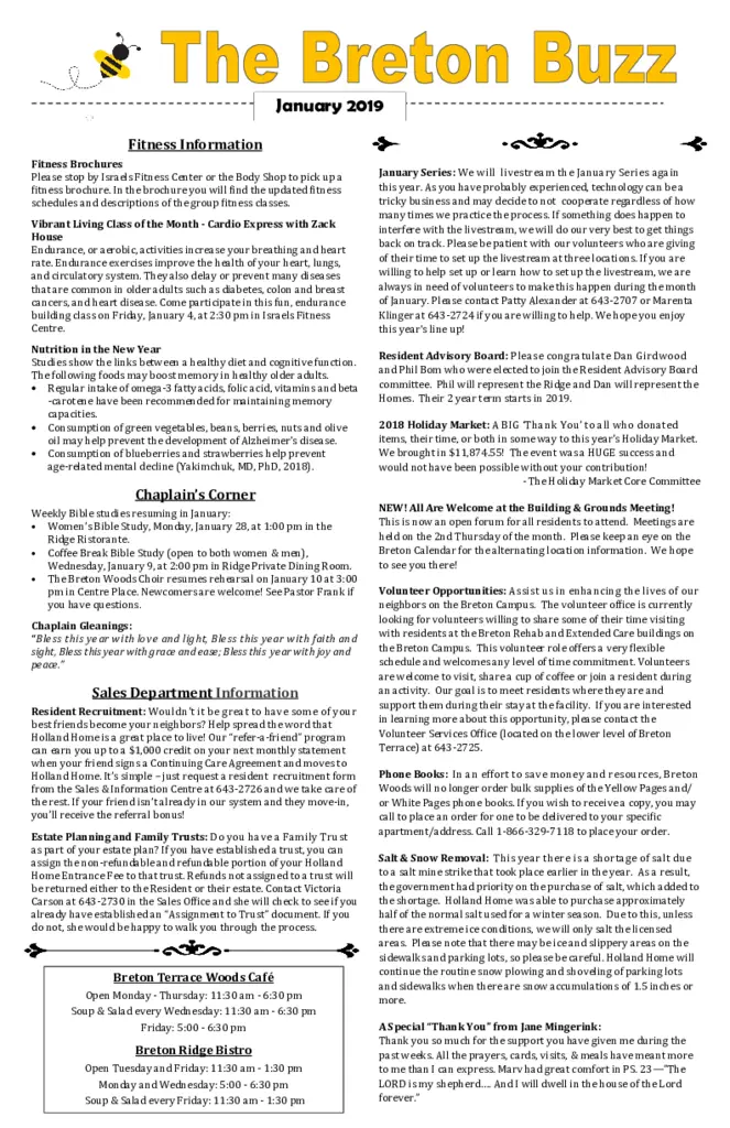 PDF Newsletter of Holland Home Brenton Woods, , , , , Grand Rapids, MI - 11327-C01054^January-Buzz-Newsletter-web