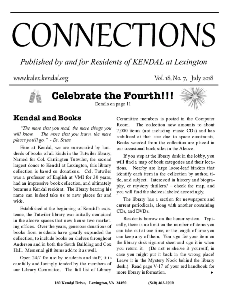 PDF Newsletter of Kendal at Lexington, , , , , Lexington, VA - 12847-C01116^July-2018-Resident-Newsletter^16_pg