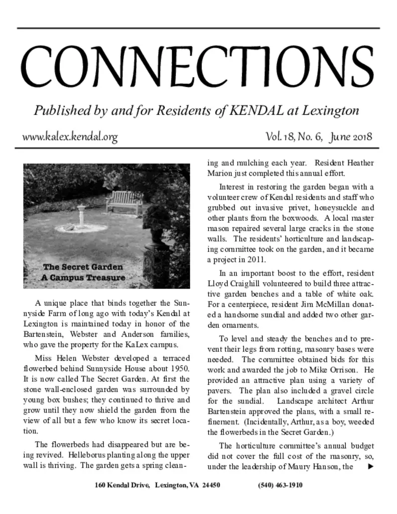 PDF Newsletter of Kendal at Lexington, , , , , Lexington, VA - 12848-C01116^June-2018-Resident-Newsletter^20_pg