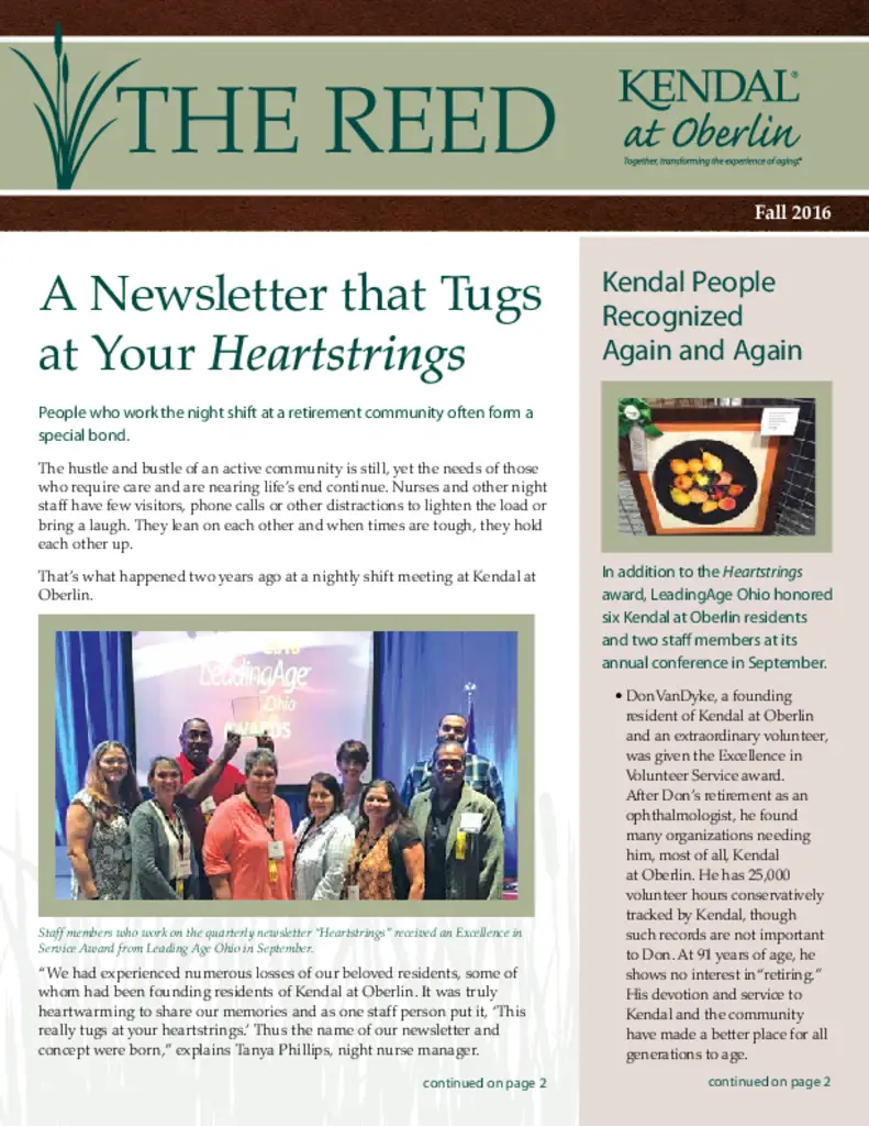 PDF Newsletter of Kendal at Oberlin, , , , , Oberlin, OH - 13008-C01120^The-Reed-Fall-2016-Final-web^6_pg