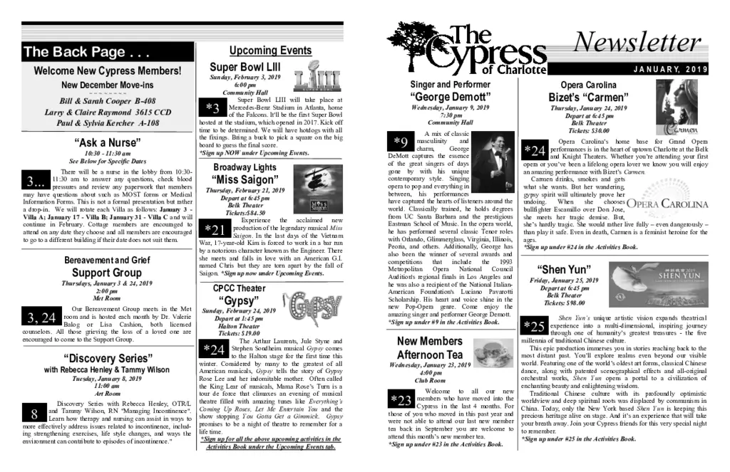 PDF Newsletter of The Cypress of Charlotte, , , , , Charlotte, NC - 13816-C01145^January-2019-Newsletter^3_pg
