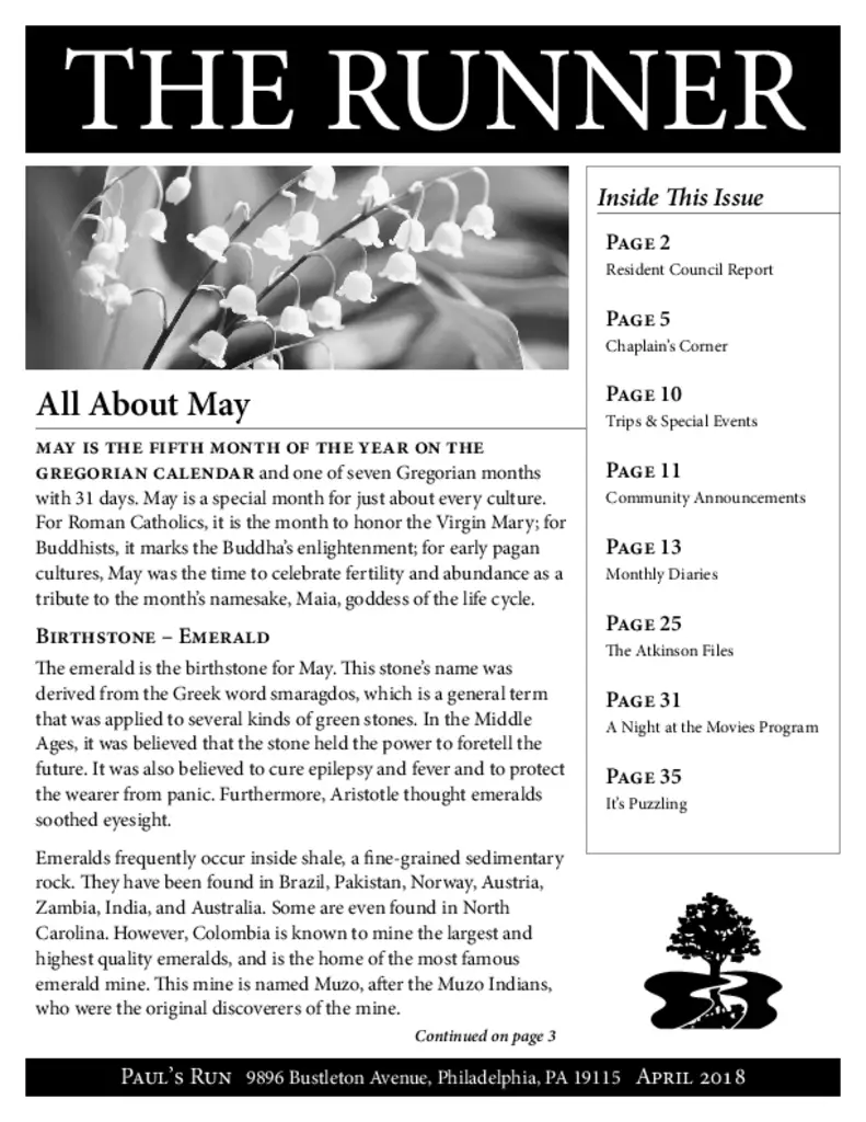 PDF Newsletter of Paul's Run, , , , , Philadelphia, PA - 14140-C01157^PR_The_Runner_May_2018_FINAL_web^36_pg