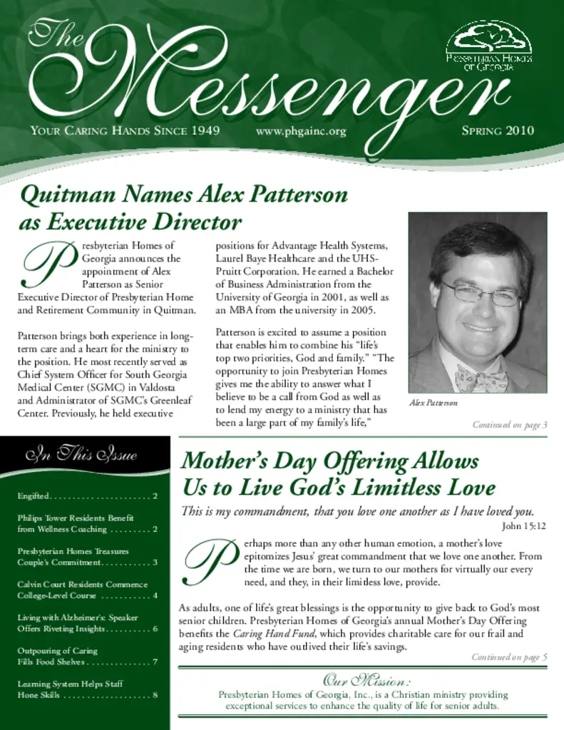 PDF Newsletter of Presbyterian Homes of Georgia Austell, , , , , Austell, GA - 17509-C01307^spring_2010^8_pg