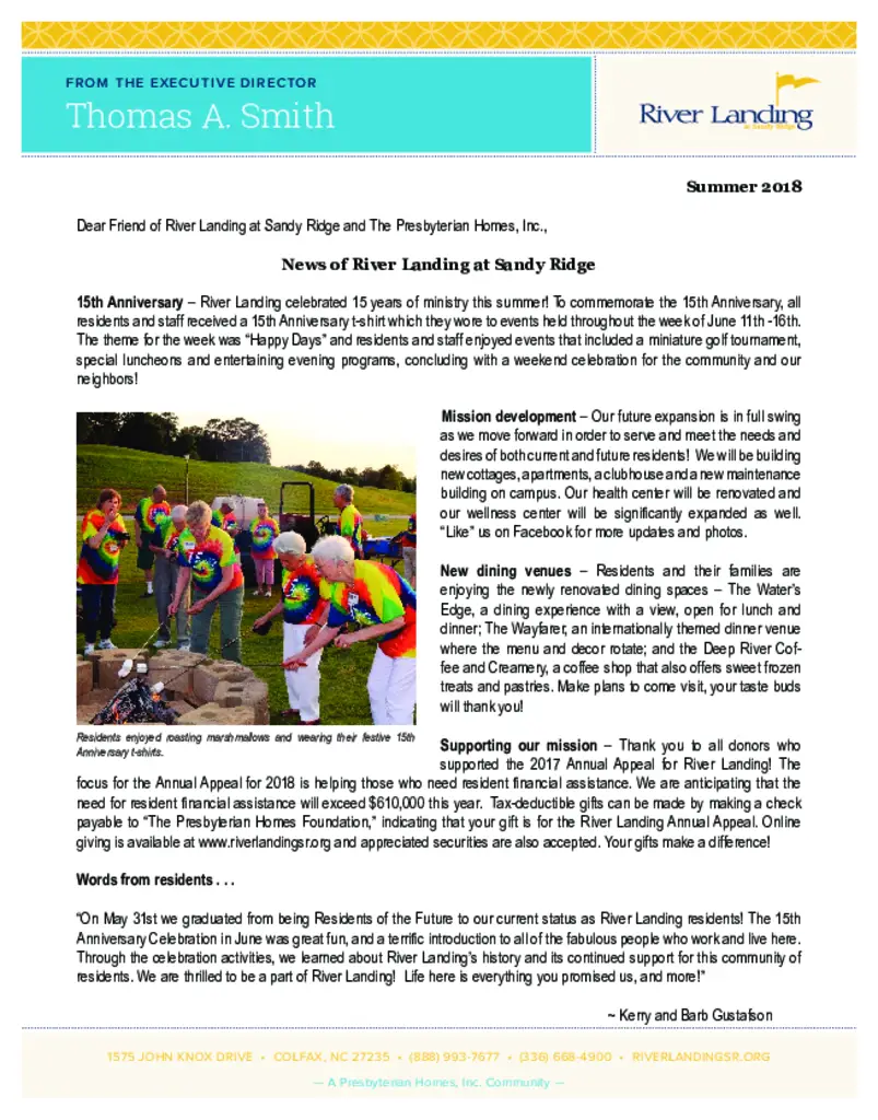 PDF Newsletter of River Landing, , , , , Colfax, NC - 17871-C01320^61504_PRE_RL_Letter_from_the_ED_Summer_2018_w
