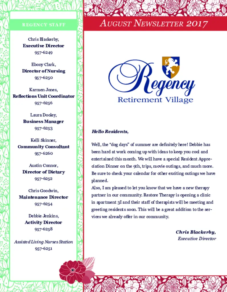 PDF Newsletter of Regency Retirement Birmingham, , , , , Birmingham, AL - 19261-C01389^Newsletter-August-Birmingham^8_pg