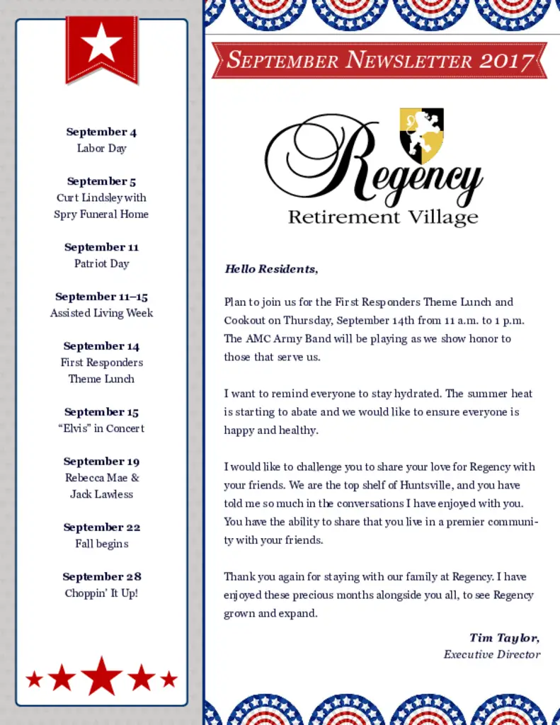 PDF Newsletter of Regency Retirement Huntsville, , , , , Huntsville, AL - 19312-C01390^Newsletter-September-Huntsville^12_pg