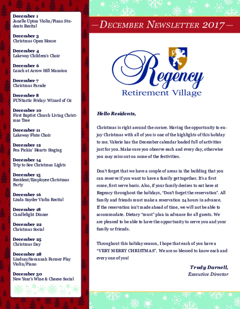PDF Newsletter of Regency Retirement Village Morristown, , , , , Morristown, TN - 19351-C01391^Newsletter-December-Morristown^8_pg