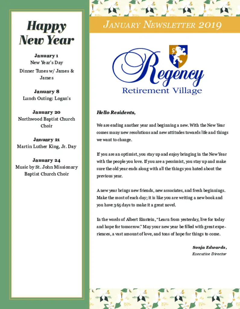 PDF Newsletter of Regency Retirement Tuscaloosa, , , , , Tuscaloosa, AL - 19406-C01392^Newsletter-January-Tuscaloosa-R26937^8_pg
