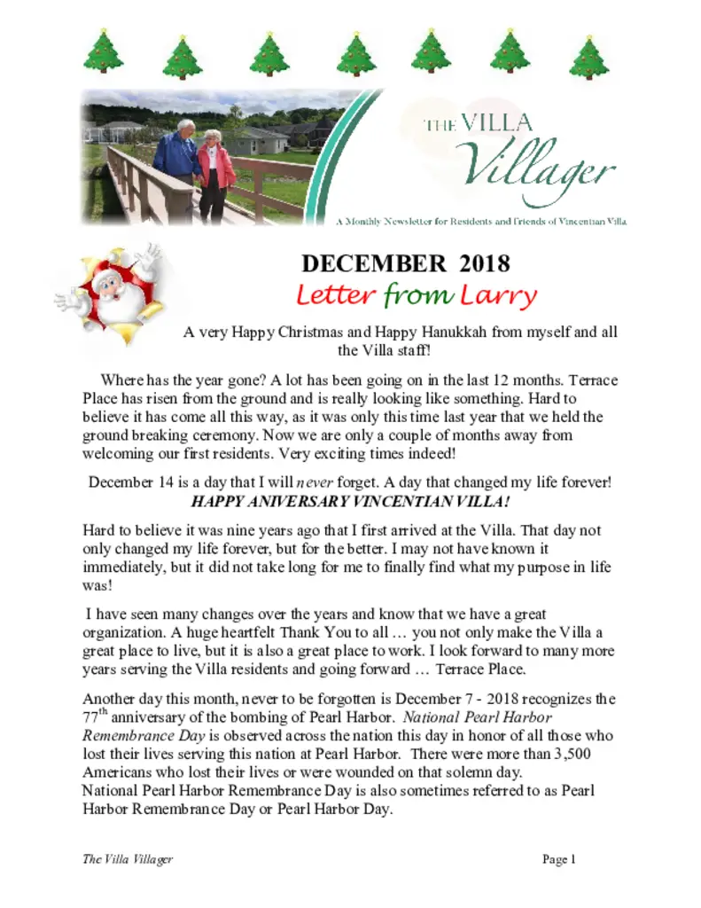 PDF Newsletter of Vincentian Villa, , , , , Pittsburgh, PA - 22695-C01581^Villa-Villager-Dec2018^10_pg