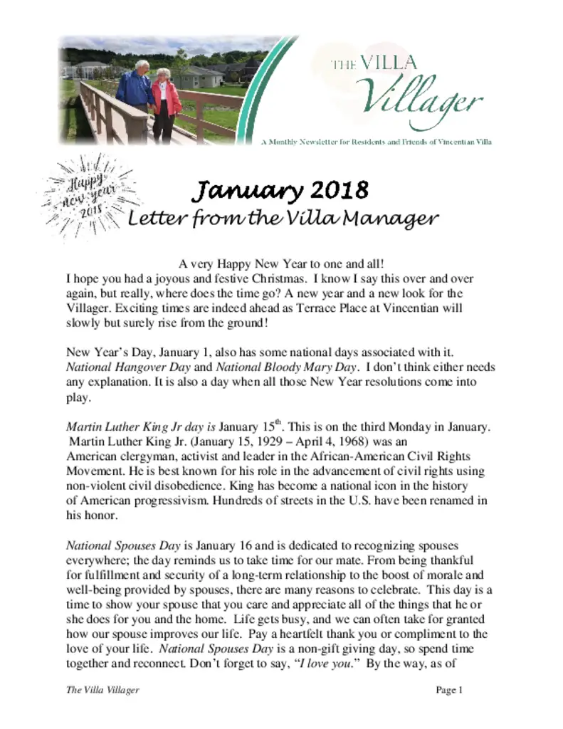 PDF Newsletter of Vincentian Villa, , , , , Pittsburgh, PA - 22696-C01581^Villa-Villager-January18^13_pg