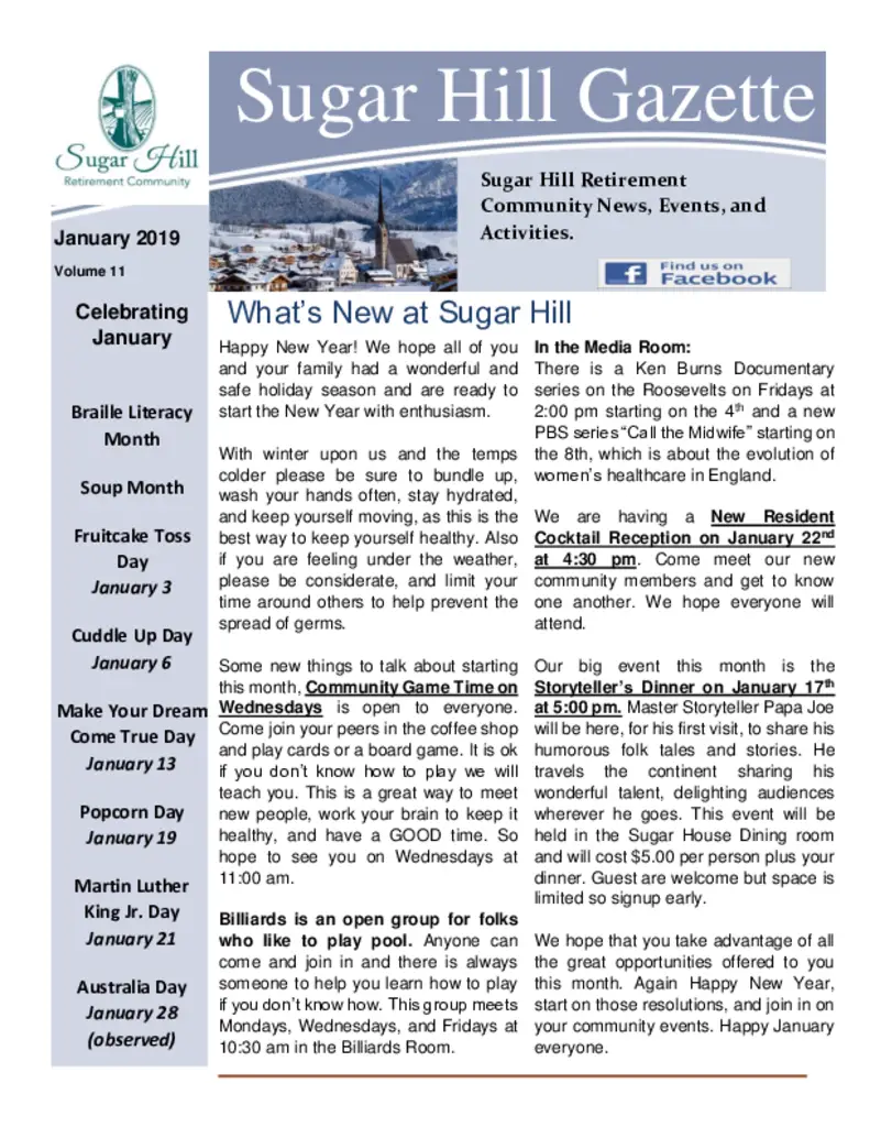 PDF Newsletter of Sugar Hill Retirement Community, , , , , Wolfeboro, NH - 2406-C00370^Jan