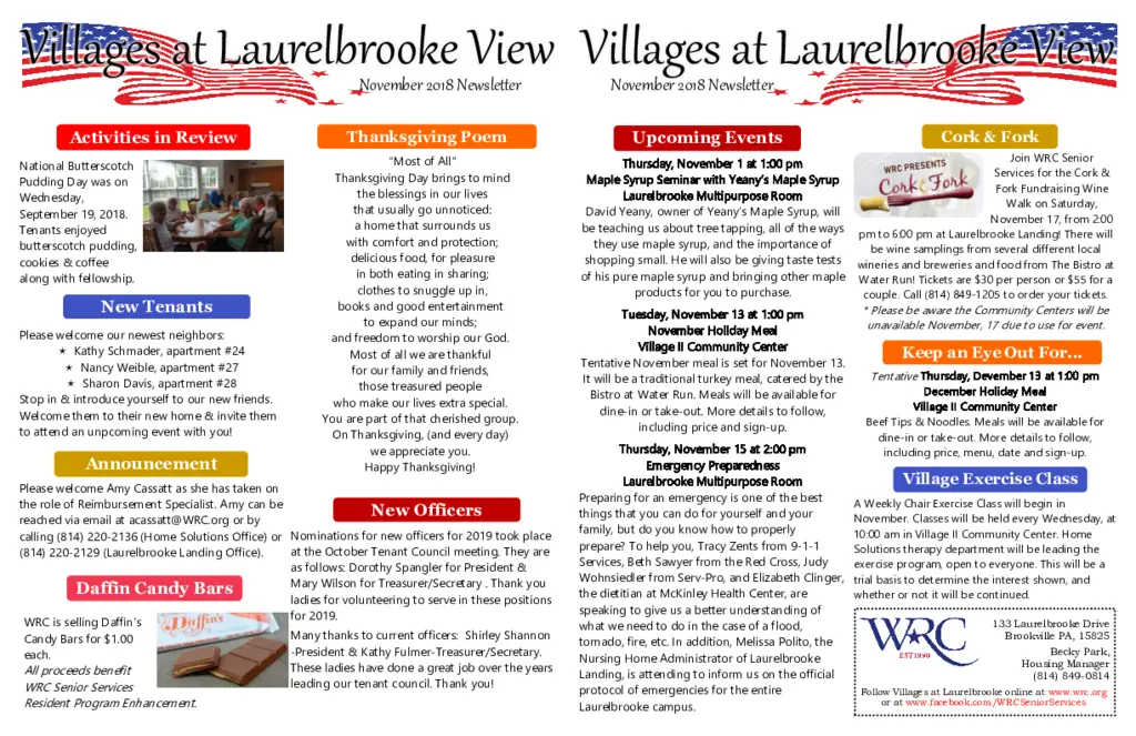 PDF Newsletter of Laurelbrooke Landing, , , , , Brookville, PA - 24561-C01647^Vill-@-LB-Newsletter-November-18^2_pg