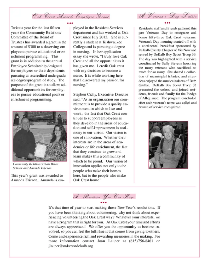 PDF Newsletter of Oak Crest Retirement Center, , , , , Dekalb, IL - 26823-C00174^Winter-Door-Newsletter-2015^6_pg