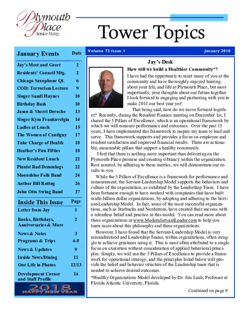 PDF Newsletter of Plymouth Place, , , , , La Grange Park, IL - 27185-C00189^January-2018-Tower-Topics^14_pg