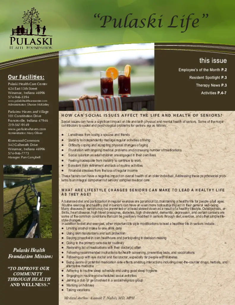 PDF Newsletter of Parkview Haven Retirement Community, , , , , Francesville, IN - 27541-C00207^Newsletter_Pulaski_Life_Aug__2014^8_pg