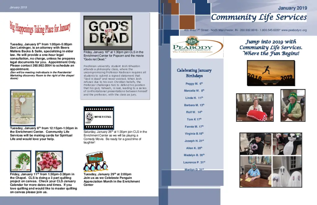 PDF Newsletter of Peabody Retirement Community, , , , , North Manchester, IN - 27892-C00217^Jan19_ADOBE_Newsletters_Newsletter-Jan19-1B-Tabloid^2_pg