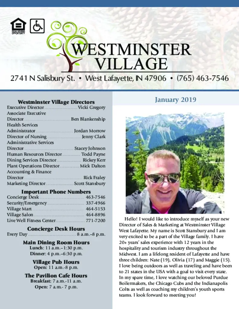 PDF Newsletter of Westminster Village, , , , , West Lafayette, IN - 27970-C00219^January-2019-Newsletter^8_pg