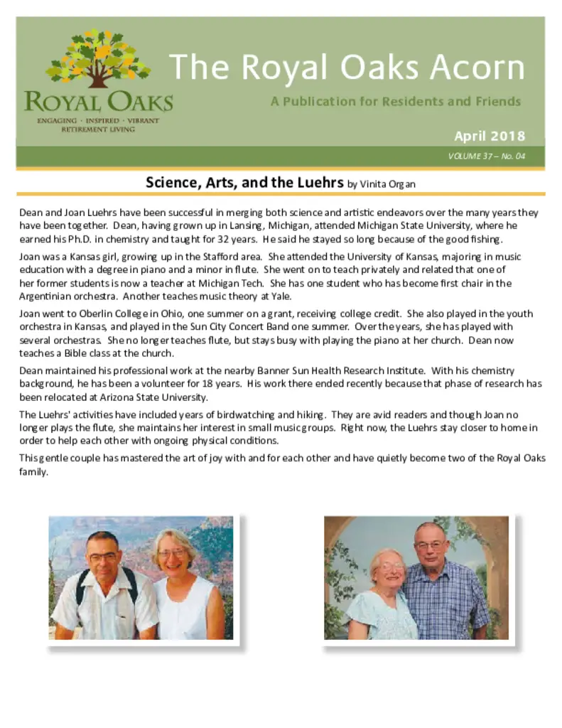 PDF Newsletter of Royal Oaks, , , , , Sun City, AZ - 2810-C00013^APR_2018_Acorn_-_Small^16_pg