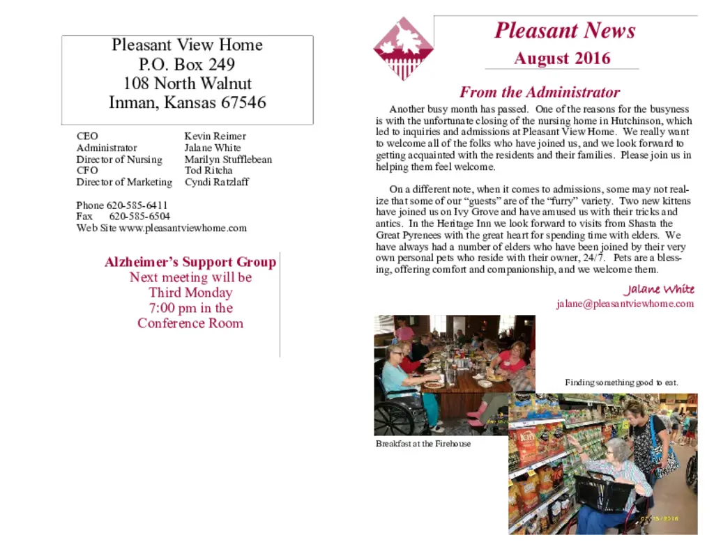 PDF Newsletter of Pleasant View Home, , , , , Inman, KS - 28395-C00239^8_2016_august_newsletter^18_pg