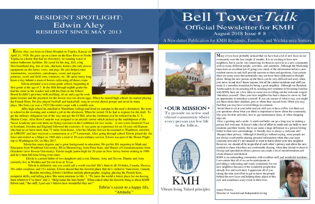 PDF Newsletter of KMH, , , , , Wichita, KS - 28470-C00242^2018-Bell-Tower-Talk-August-merged^8_pg