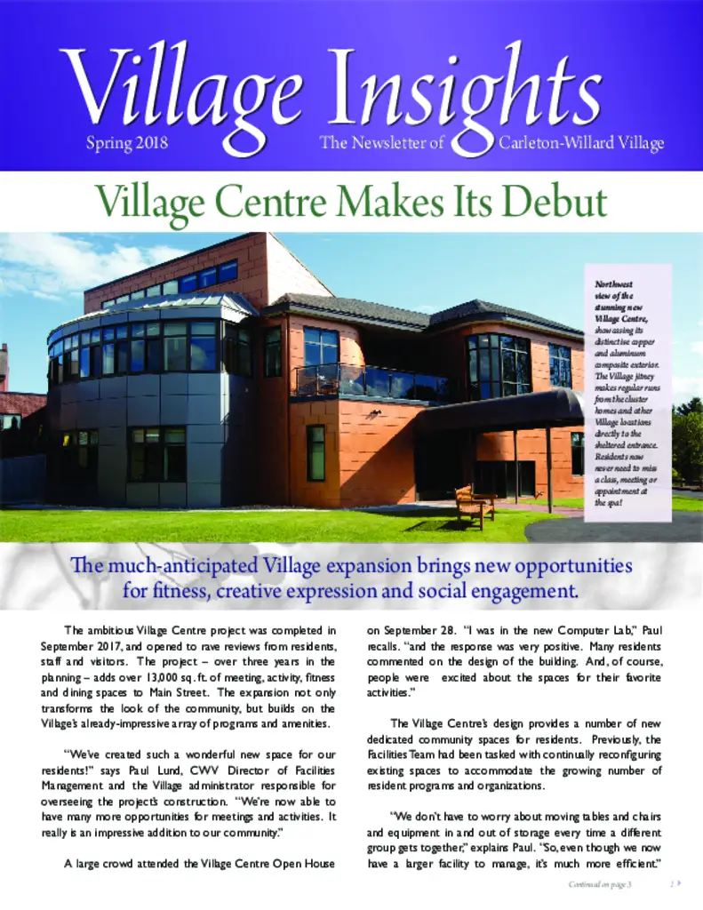 PDF Newsletter of Carleton Willard Village, , , , , Bedford, MA - 28874-C00257^Village_Insights_Spring-2018^6_pg
