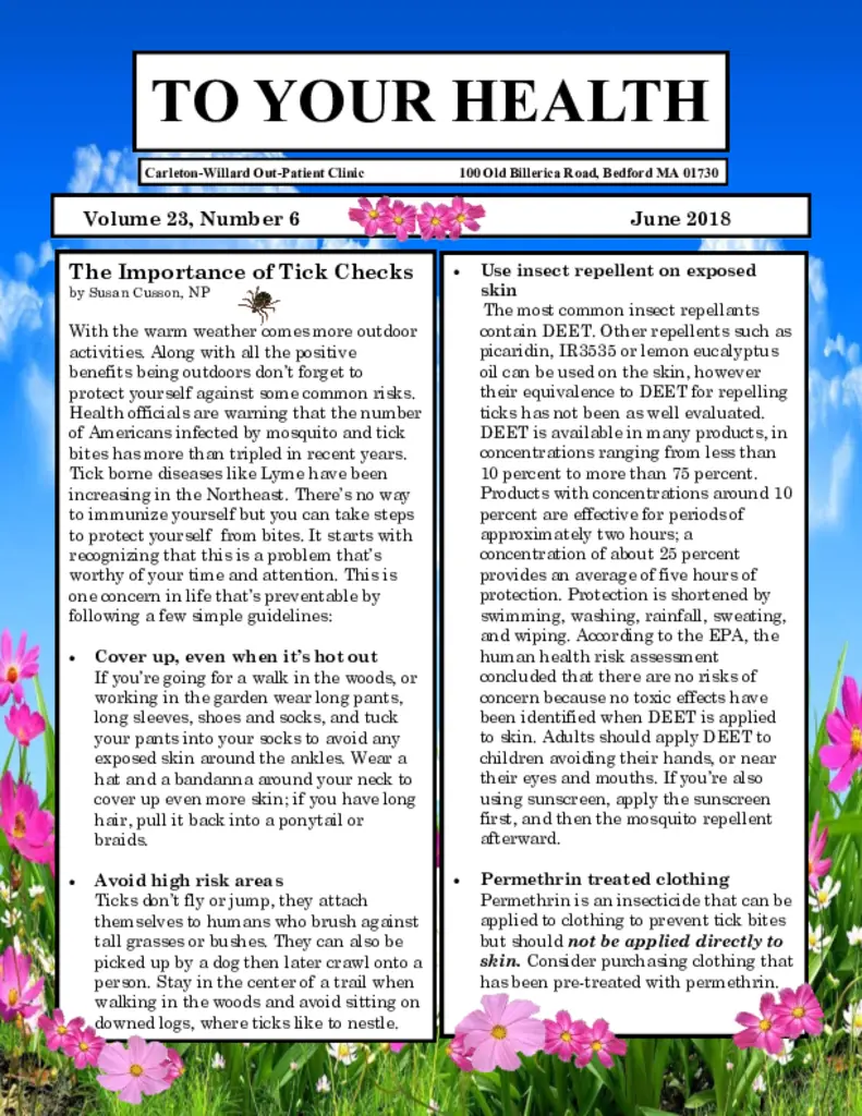 PDF Newsletter of Carleton Willard Village, , , , , Bedford, MA - 28875-C00257^June-2018Newsletter-Tick-Check^2_pg