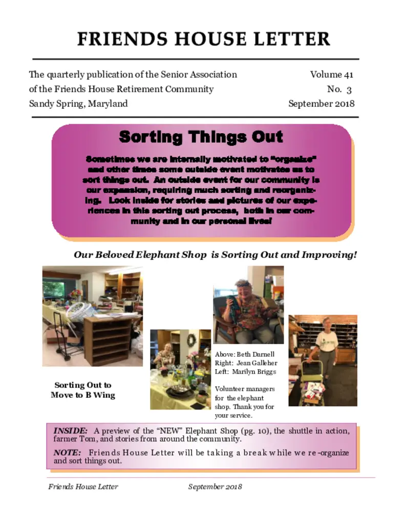 PDF Newsletter of Friends House Retirement Community, , , , , Sandy Spring, MD - 30200-C00272^September-2018-compressed^12_pg