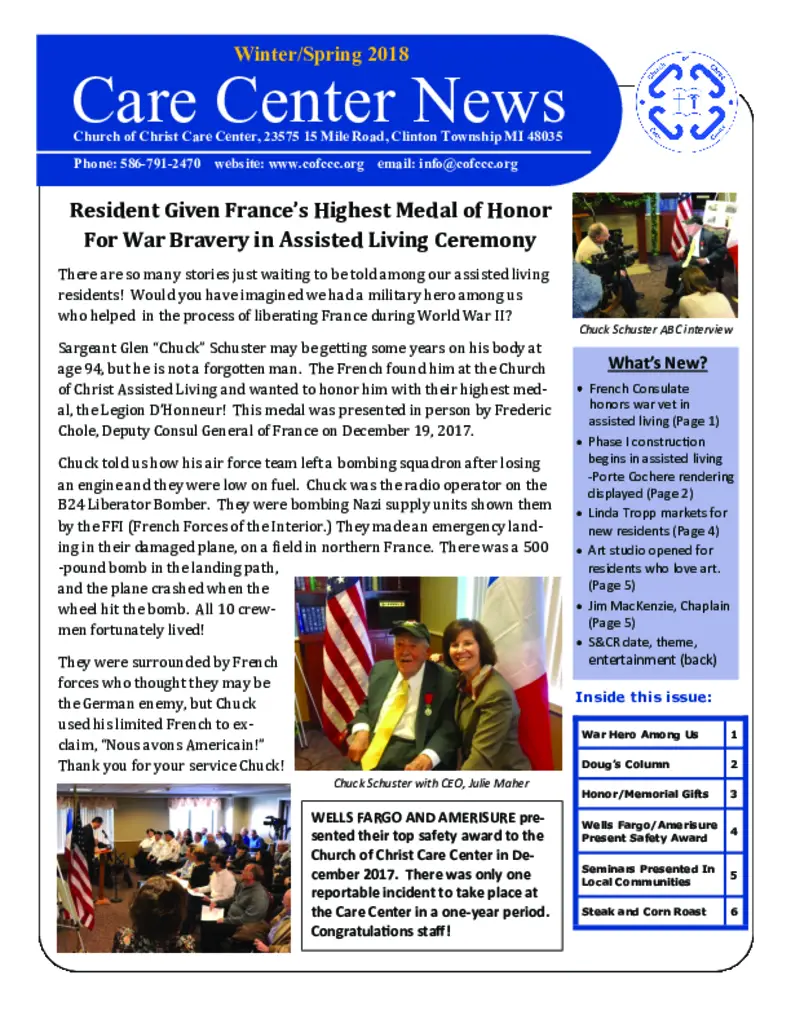 PDF Newsletter of Church of Christ Care Center, , , , , Clinton Township, MI - 30993-C00305^Winter-spring-Newsletter-2018-DE-FNL^6_pg