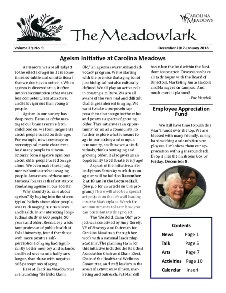 PDF Newsletter of Carolina Meadows, , , , , Chapel Hill, NC - 33189-C00351^December-January-2018-Meadowlark^16_pg