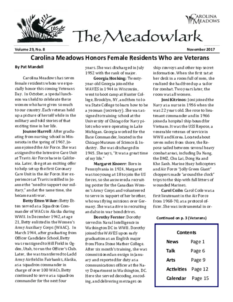 PDF Newsletter of Carolina Meadows, , , , , Chapel Hill, NC - 33200-C00351^November-2017-Meadowlark-Smaller^16_pg