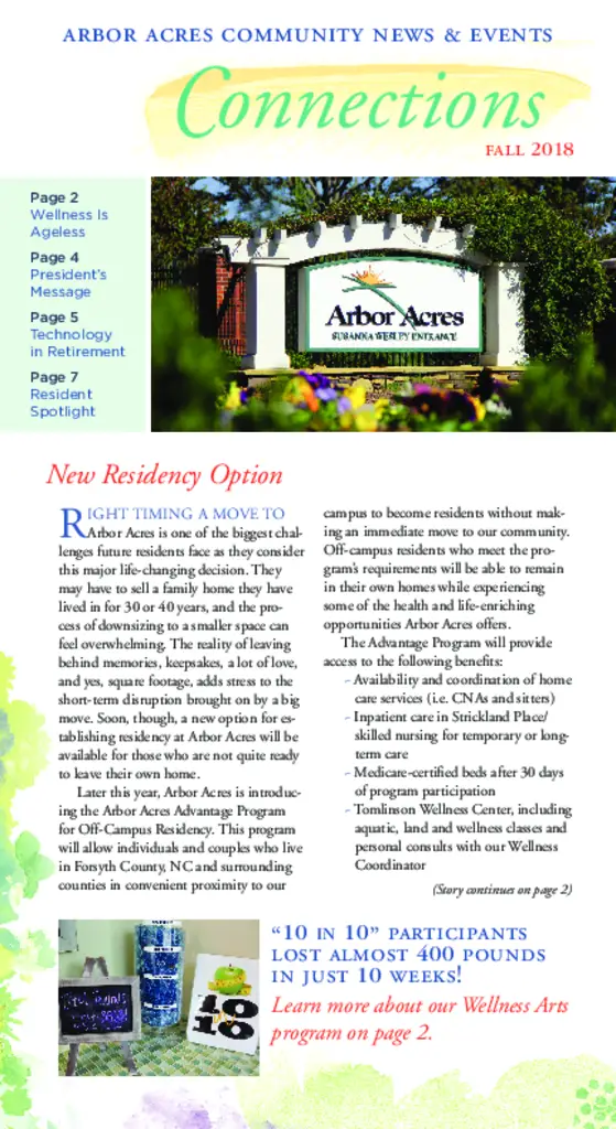 PDF Newsletter of Arbor Acres, , , , , Winston Salem, NC - 33568-C00357^AA-01879_Connections_Newsletter_5_FINAL_FINAL_0918^8_pg