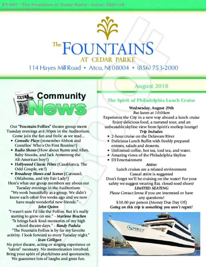PDF Newsletter of Allegria at the Fountains, , , , , Atco, NJ - 34378-C00373^reflections-august_2018^7_pg