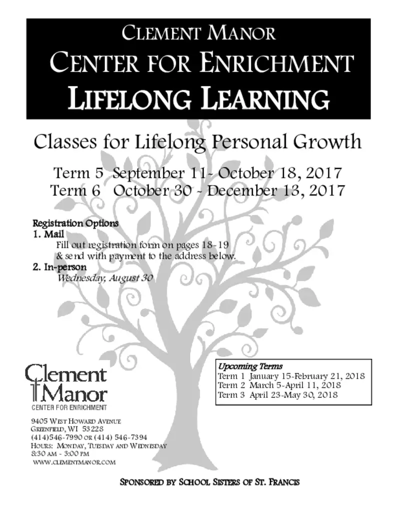 PDF Newsletter of Clement Manor, , , , , Greenfield, WI - 36223-C00729^Clement_Manor_Center_for_Enrichment_Fall_2017^20_pg