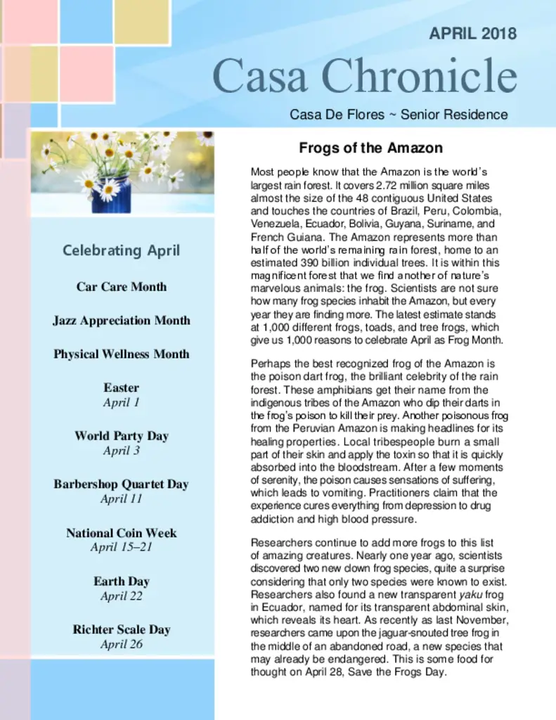 PDF Newsletter of Casa de Flores, , , , , Morro Bay, CA - 36492-C00712^April-2018-Casa-Chronicle^4_pg