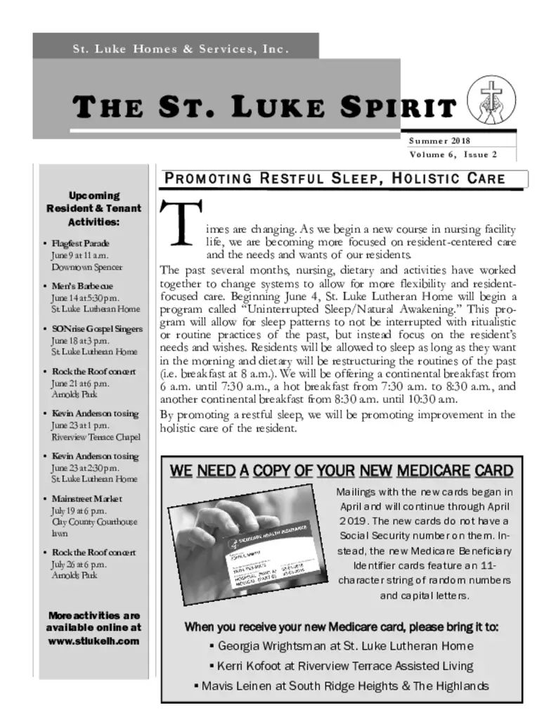 PDF Newsletter of St. Luke Homes Services, , , , , Spencer, IA - 36709-C00703^summer2018newsletter^10_pg