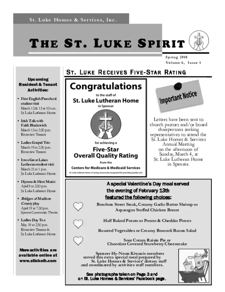 PDF Newsletter of St. Luke Homes Services, , , , , Spencer, IA - 36710-C00703^spring2018newsletter^8_pg