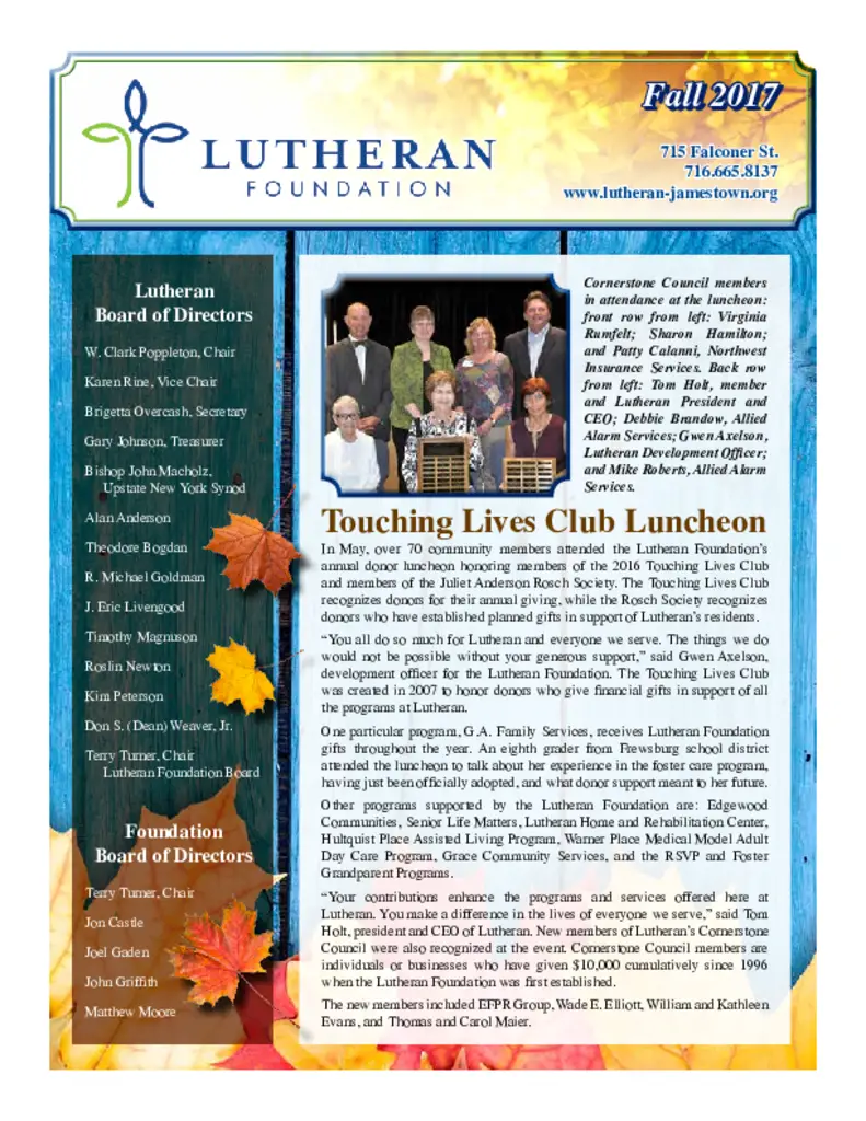 PDF Newsletter of Lutheran Jamestown, , , , , Jamestown, NY - 37418-C00401^foundation-newsletter---fall-2017^8_pg