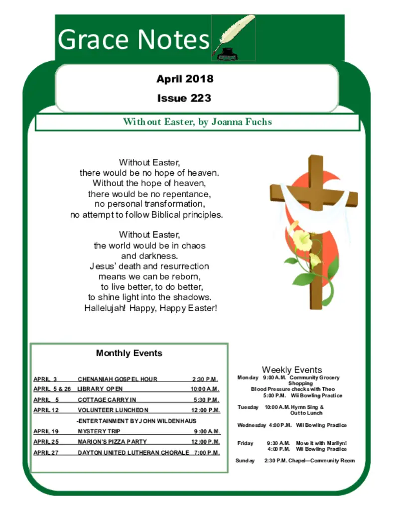 PDF Newsletter of Grace Brethren Village, , , , , Englewood, OH - 37673-C00410^APRIL_2018_NEWSLETTER^4_pg