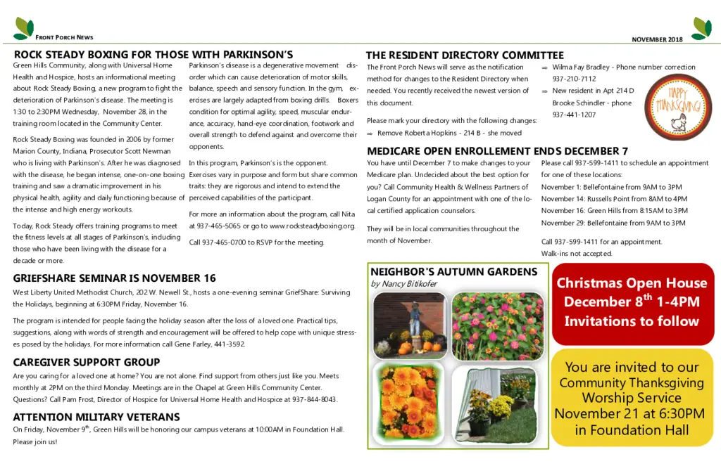 PDF Newsletter of Green Hills Community, , , , , West Liberty, OH - 37683-C00411^FPN_2018_November^2_pg