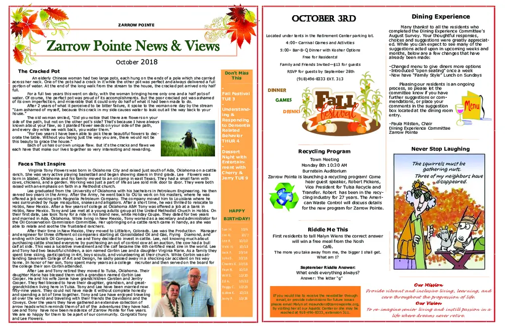 PDF Newsletter of Zarrow Pointe, , , , , Tulsa, OK - 39455-C00446^OctNewsletter2018-dragged^1_pg
