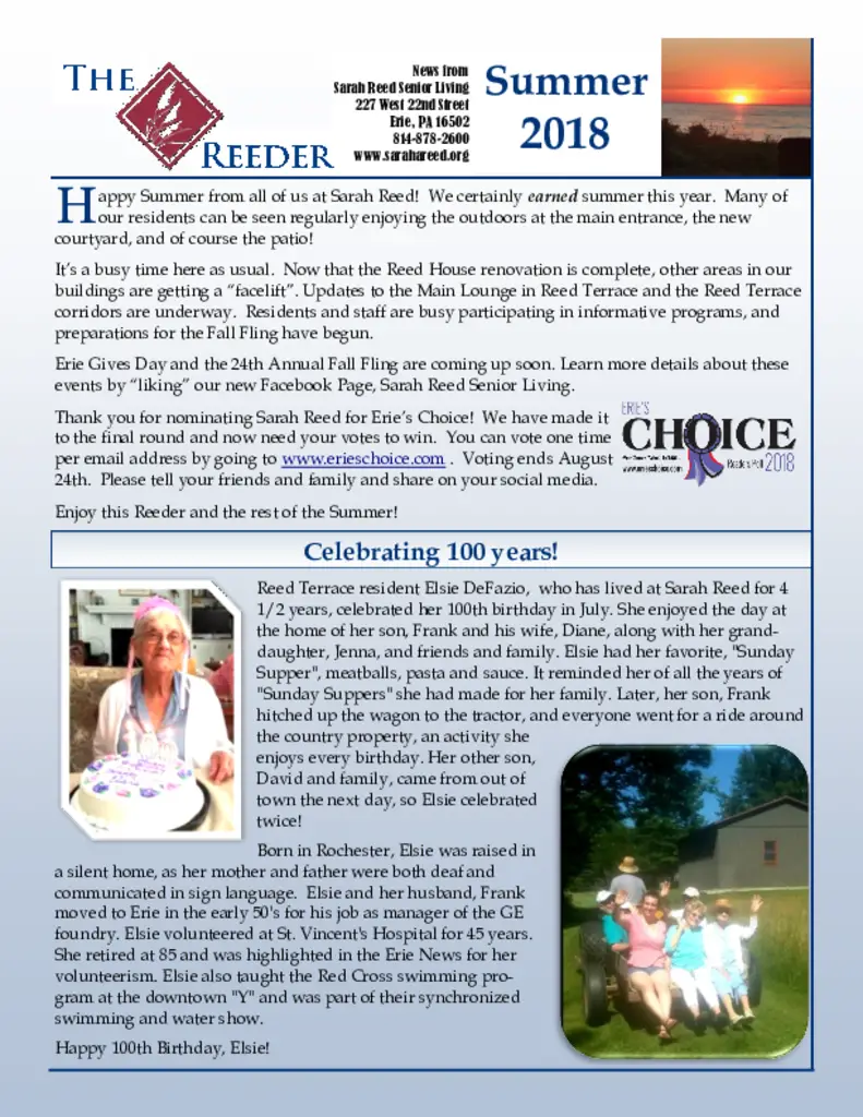 PDF Newsletter of Sarah Reed, , , , , Erie, PA - 40029-C00464^The-Summer-Reeder-2018^8_pg